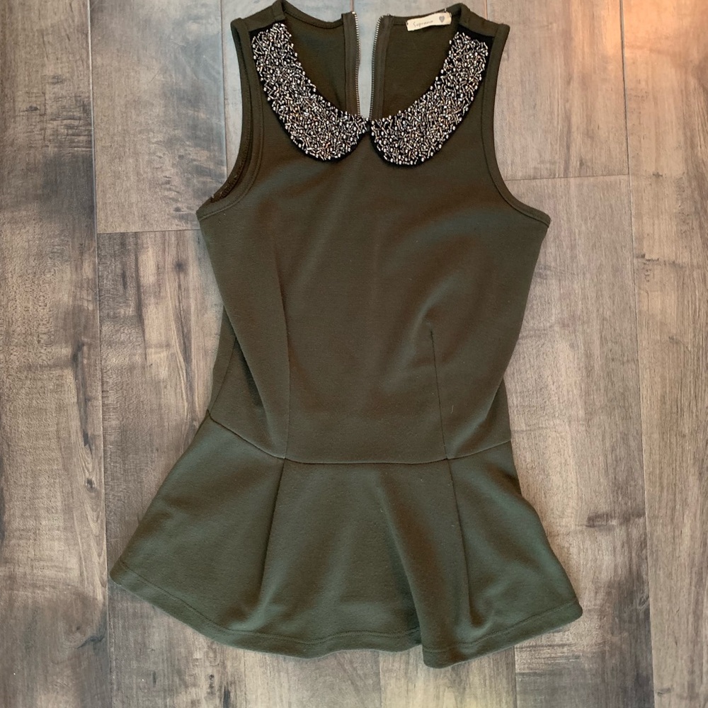 Soprano peplum top with beaded collar